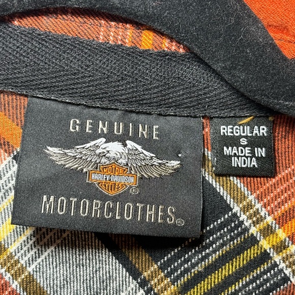 Harley-Davidson - Biker Long Sleeve Orange&Black Button-Up Plaid Shirt in Size S - Picture 11 of 11